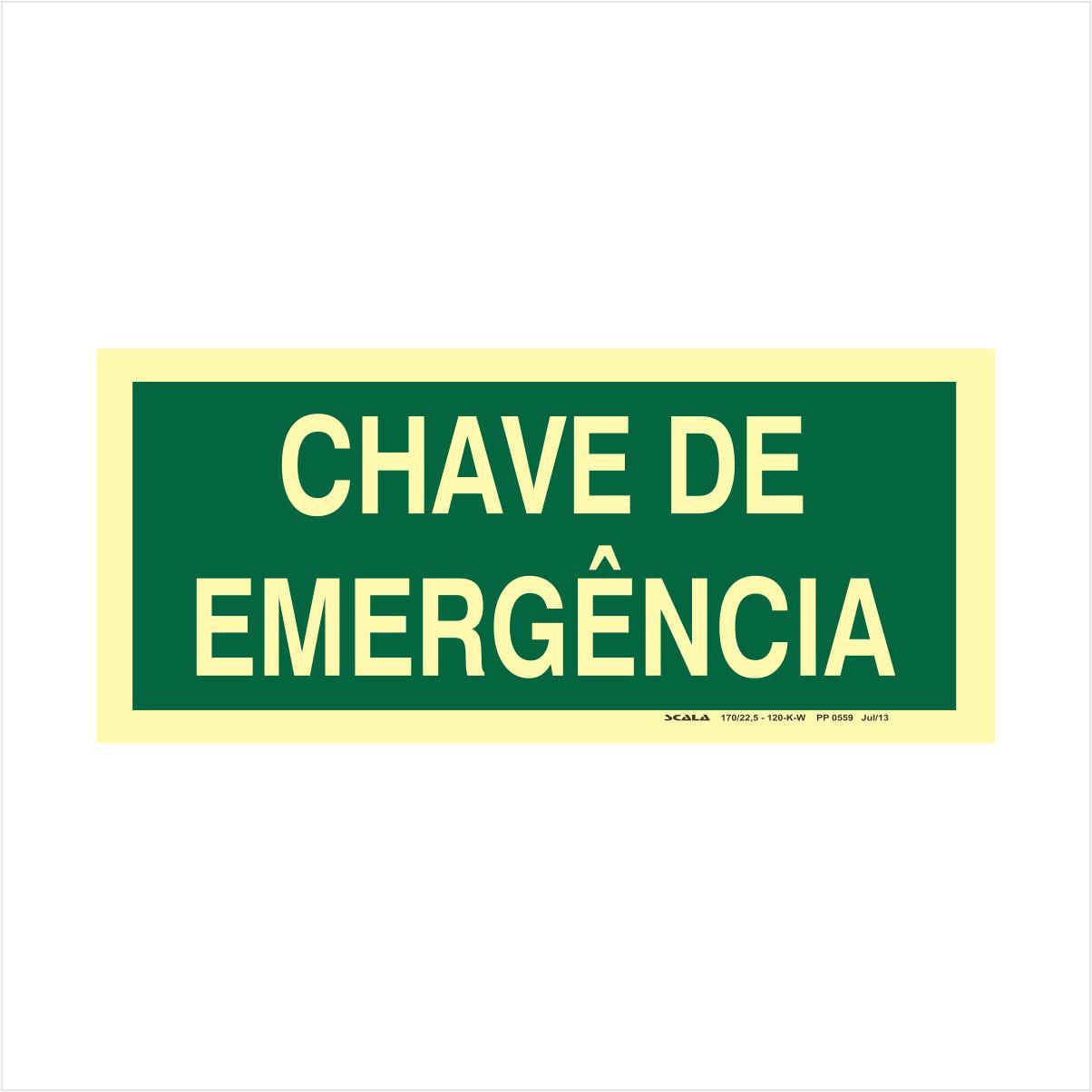 PLACA CHAVE DE EMERGENCIA 12 X 24CM PVC 2MM PP0559