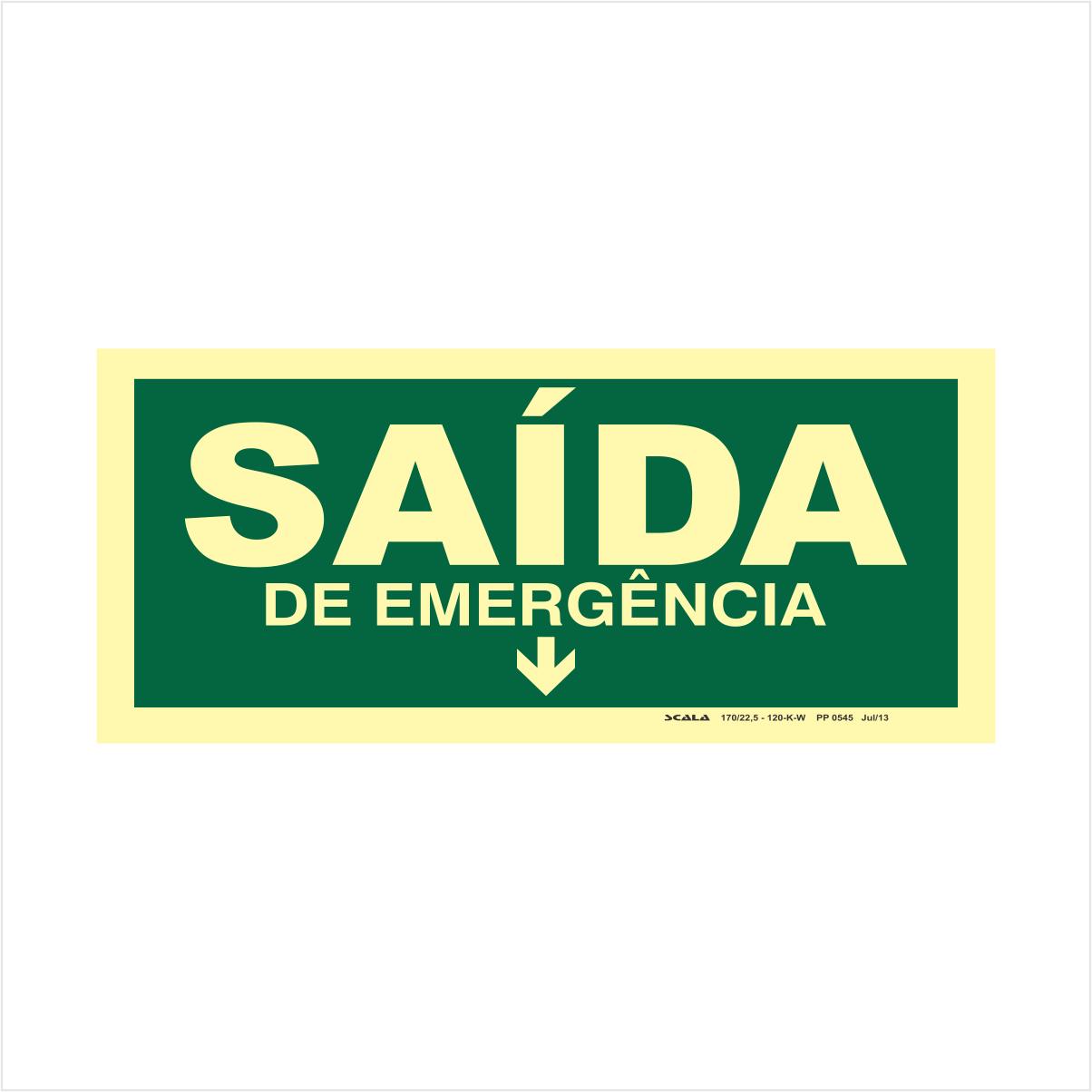 PLACA SAIDA EMERGENCIA SETA P/ BAIXO - PP 0545